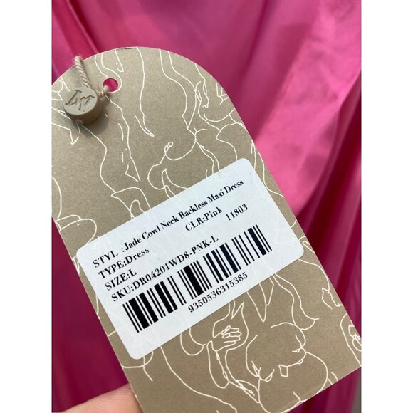 Meshki Jade Cowl Neck Backless Maxi Dress Satin Size Large Bright Pink NWT - Picture 10 of 10